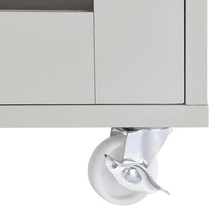 Modway Culinary Rolling Kitchen Cart with Storage in Light Gray Natural - 3 Tiers Kitchen Island on Wheels with Towel Bar, Functional as a Coffee Station, Bar Cabinet or Butcher Block Island
