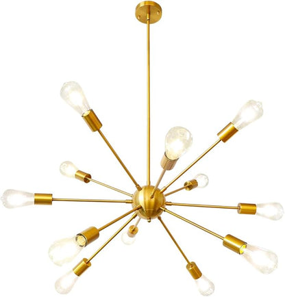 LynPon Gold Sputnik Chandeliers, 12 Lights Mid Century Modern Sputnik Chandeliers Gold Chandelier Light Fixture for Dining Room Living Room Ceiling Light Fixture for Entryway Foyer Kitchen Bedroom