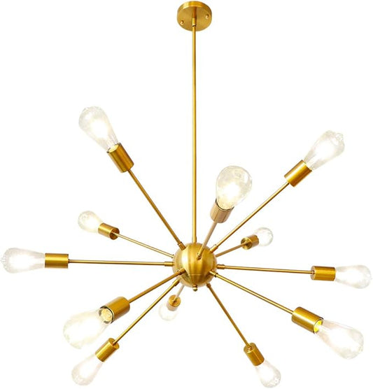 LynPon Gold Sputnik Chandeliers, 12 Lights Mid Century Modern Sputnik Chandeliers Gold Chandelier Light Fixture for Dining Room Living Room Ceiling Light Fixture for Entryway Foyer Kitchen Bedroom