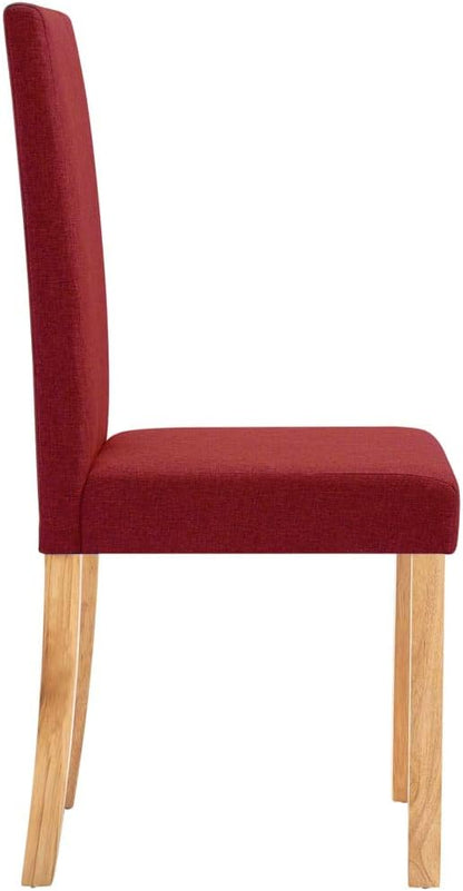 Wine Red Fabric Dining Chairs Set of 2 with Rubber Wood Frame, Ergonomic Soft Upholstered Seats for Kitchen Dining Room and Farmhouse Style Decor