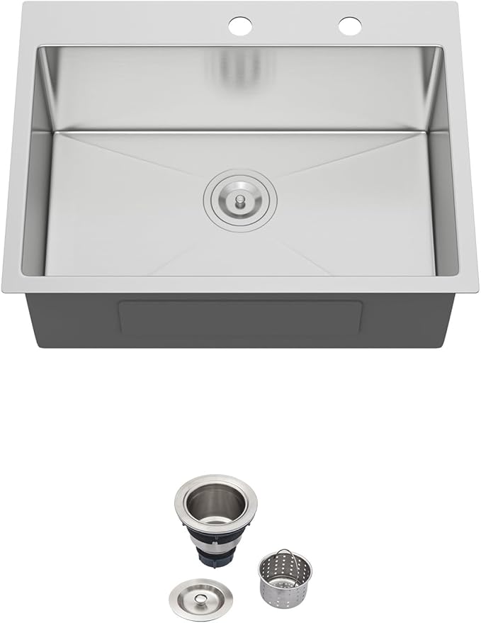 24 Drop In Kitchen Sink - Beslend 24x18 Inch Kitchen Sink Drop In Stainless Steel Sinks Topmount 16 Gauge 9" Deep Single Bowl Above Counter Sinks Dish Basin, Sink Only