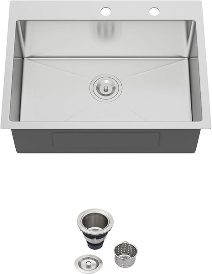 24 Drop In Kitchen Sink - Beslend 24x18 Inch Kitchen Sink Drop In Stainless Steel Sinks Topmount 16 Gauge 9" Deep Single Bowl Above Counter Sinks Dish Basin, Sink Only