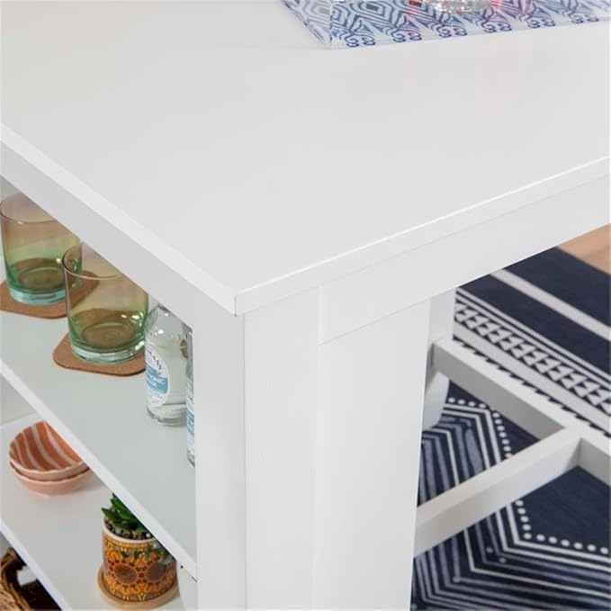 BOWERY HILL Wood Counter Height Wood Space Saving Table 3 Shelves in White Paint, 36" L x 30" D x 36" H