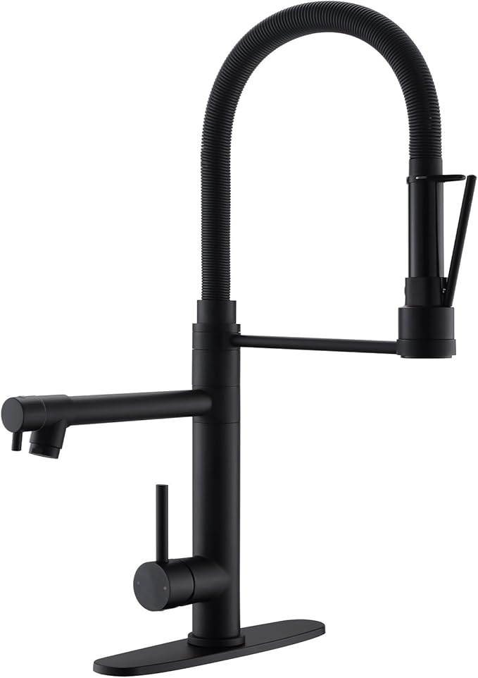 GIMILI Commercial Dual-Spout Black Kitchen Sink Faucet with Pull Down Sprayer