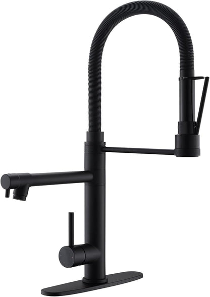 GIMILI Commercial Dual-Spout Black Kitchen Sink Faucet with Pull Down Sprayer