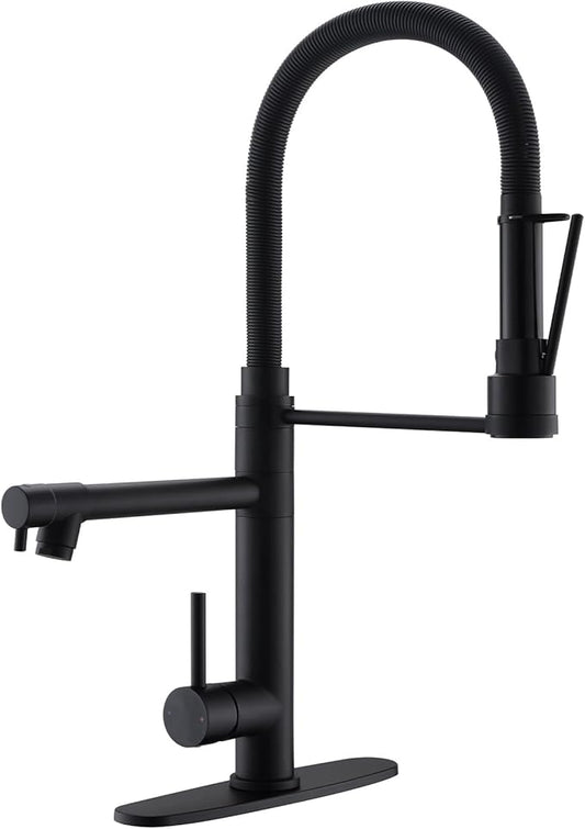 GIMILI Commercial Dual-Spout Black Kitchen Sink Faucet with Pull Down Sprayer
