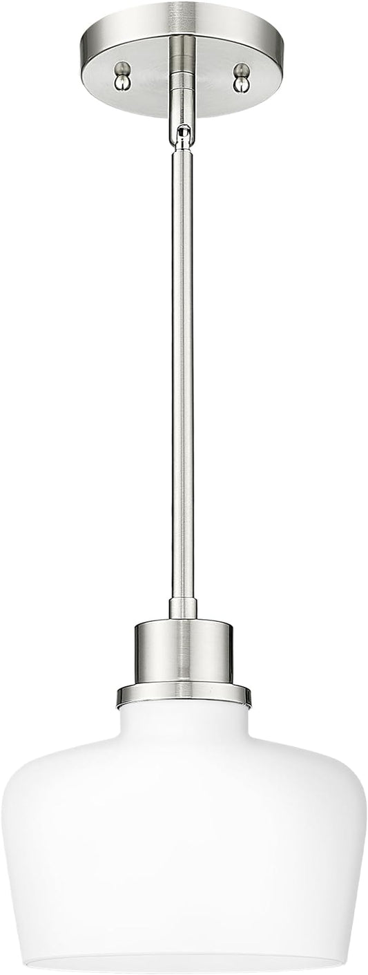 Emak Pendant Lights Kitchen Island with Milk Glass Shade, Modern 8 Inch Brushed Nickel Pendant Light Hanging Lights for Kitchen Island, Dining Room, Bathroom, Bedroom, PL122-BN-ML