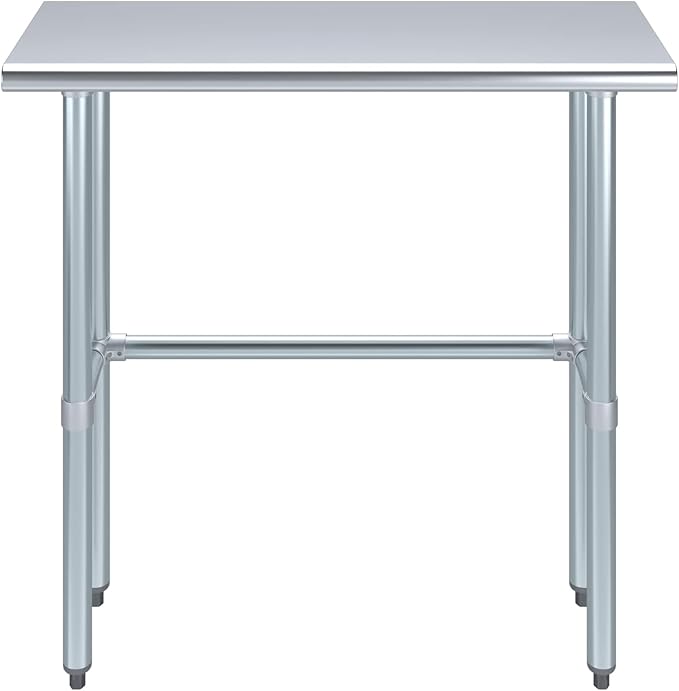 Stainless Steel Work Table Open Base | NSF Kitchen Island Food Prep | Laundry Garage Utility Bench (36" Long x 14" Deep)