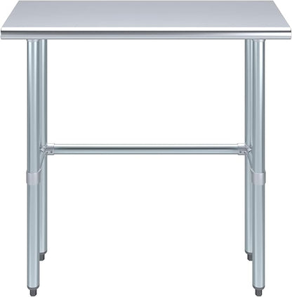 Stainless Steel Work Table Open Base | NSF Kitchen Island Food Prep | Laundry Garage Utility Bench (36" Long x 14" Deep)