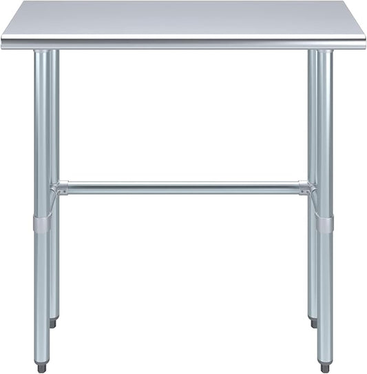 Stainless Steel Work Table Open Base | NSF Kitchen Island Food Prep | Laundry Garage Utility Bench (36" Long x 14" Deep)
