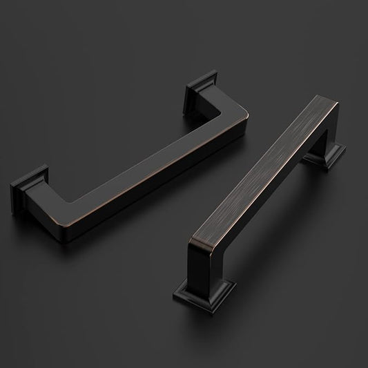 Amerdeco 10 Pack Oil Rubbed Bronze Cabinet Pulls 3-3/4 Inch(96MM) Hole Centers Kitchen Cabinet Handles Cabinet Hardware Kitchen Handles for Cabinets Cupboard Handles Drawer Pulls ZH0019