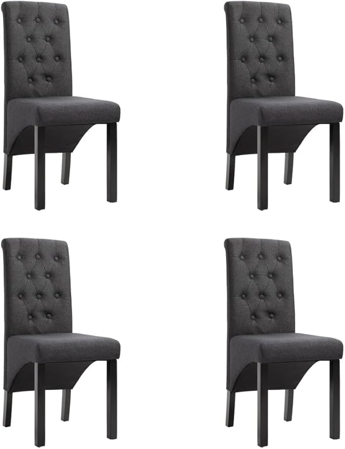 Dark Gray Fabric Dining Chairs Set of 4 - Modern Farmhouse Kitchen Chairs with Soft Upholstery and Solid Rubber Wood Frame for Dining Room Furniture