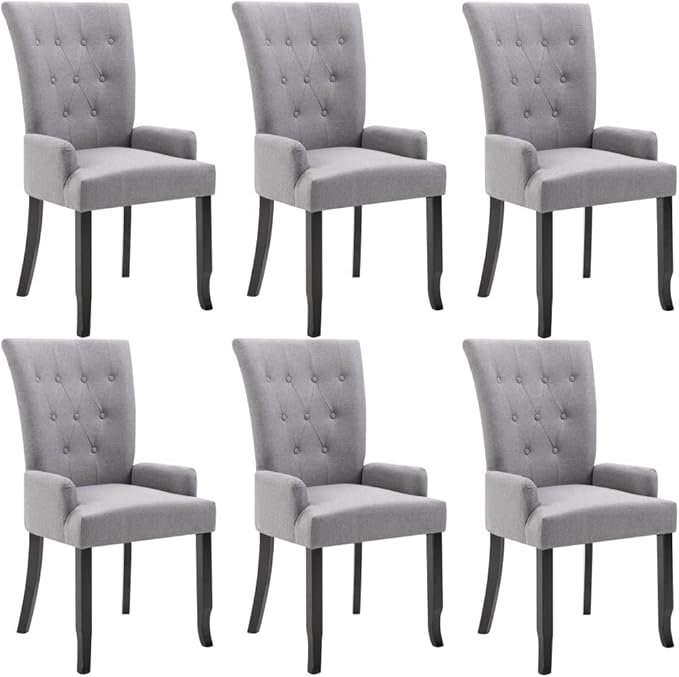 Light Gray Dining Chair Set of 6 Modern Farmhouse Kitchen Chairs 22 x 21 x 42 in Polyester Upholstery Solid Oak Legs Ergonomic Armrest for Dining Room Living Room Comedor