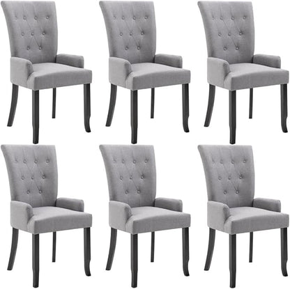 6-Piece Light Gray Fabric Dining Chairs with Armrests, Solid Oak Wood Frame Modern Farmhouse Kitchen Chairs for Dining Room Furniture