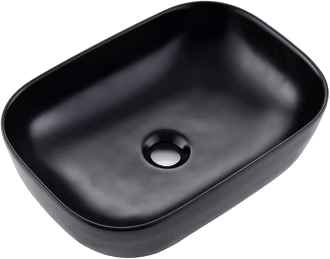 Black Vessel Sink Rectangle, 18"x13" Above Counter Porcelain Ceramic Bathroom Vessel Sink With Faucet and Drain Combo