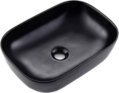 Black Vessel Sink Rectangle, 18"x13" Above Counter Porcelain Ceramic Bathroom Vessel Sink With Faucet and Drain Combo