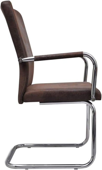 Dining Chairs Set of 2 Brown Faux Suede Leather Upholstered with Powder Coated Iron Frame Ergonomic Curved Back for Kitchen Dining Room and Living Room