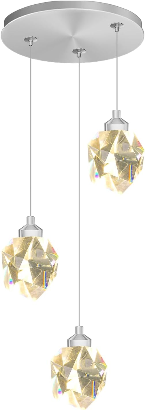 Silver Pendant Light Dimmable LED 3-Light Modern Pendant Light Kitchen Island Dining Room Bar