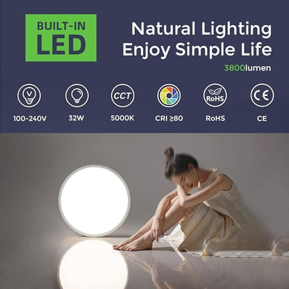 LightingWill 15.7 Inch LED Flush Mount Ceiling Light Fixture, 5000K Daylight White, 3800LM, 32W, Flat Modern Round Lighting Fixture, 320W Equivalent White Ceiling Lamp for Kitchens, Bedrooms.etc.