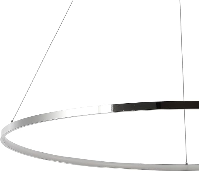JONATHAN Y 35" Chrome Modern Integrated LED Pendant Light, Dimmable Round Hoop Chandelier for Kitchen Island, Dining Room, Adjustable Height Metal Hanging Light (JYL7220C)