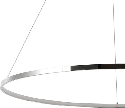 JONATHAN Y 35" Chrome Modern Integrated LED Pendant Light, Dimmable Round Hoop Chandelier for Kitchen Island, Dining Room, Adjustable Height Metal Hanging Light (JYL7220C)