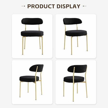 Black Boucle Dining Chair Set of 4, Modern Oval Upholstered Dining Chairs with Curved Back and Metal Leg for Dining Room,Restaurant,Kitchen Island(Gold Leg)