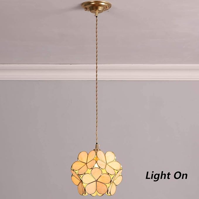 Bieye L10748 Petals Tiffany Style Stained Glass Ceiling Pendant Light with 8-inch Wide Lampshade (Cream White, 8" Cherry Blossom)