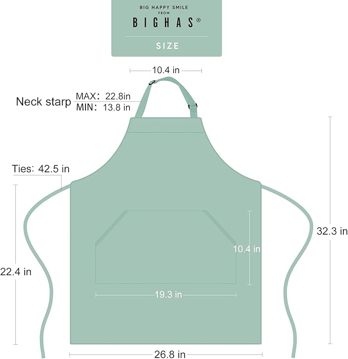 BIGHAS Adjustable Bib Apron with Long Ties for Women Men 18 Colors Chef Kitchen Cooking