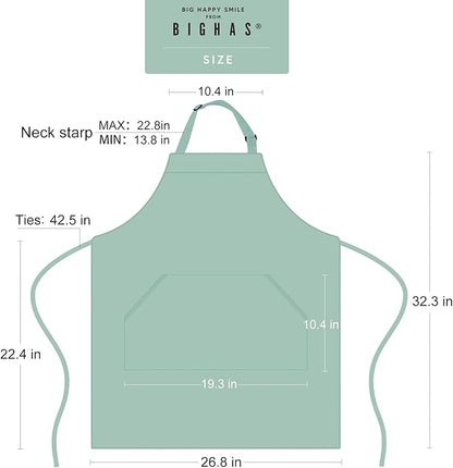 BIGHAS Adjustable Bib Apron with Long Ties for Women Men 18 Colors Chef Kitchen Cooking