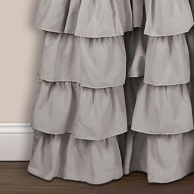 Lush Decor Allison Ruffle Light Filtering Window Curtain Panels Pair 40" W x 95" L Light Gray - Coquette Curtains for Bedroom - Ruffle Curtains Kids
