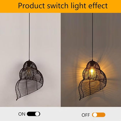 Retro Conch Pendant Lamp Hand Woven Ceiling Lighting Weave Bamboo Rattan E26 Hanging Light Fixture Retro Japanese Wicker Lamp Shade for Bedroom Restaurant Cafe Brown