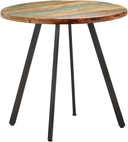 Round Dining Table, Mixed Color Reclaimed Wood Finish, Durable Black Metal Legs, Ideal for Kitchen, Small Spaces, or Dining Room
