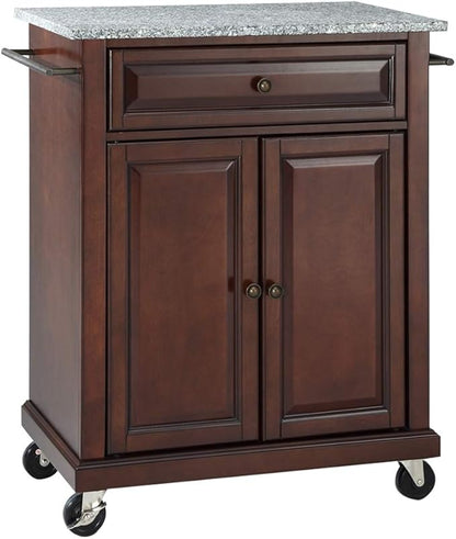 Crosley Furniture Compact Granite Top Small Rolling Cart with Shelves, Microwave Stand with Towel Rack, Black