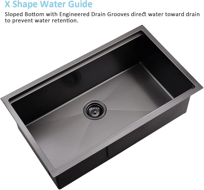 33 Inch Black Undermount Kitchen Sink Workstation-Bokaiya 33x19 Kitchen Sink Undermount Black Stainless Steel 16 Gauge 10" Deep Single Bowl Kitchen Sinks with Cutting Board