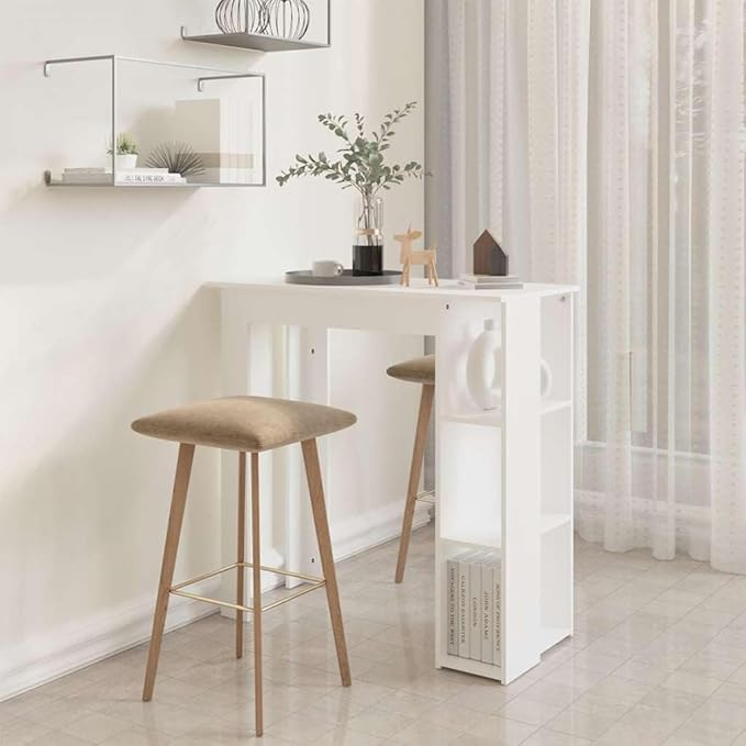 White Bar Table with Storage Shelves, Modern Rectangular Pub Table for Kitchen Dining Room, High Kitchen Island Counter Height Table for Home Bar Breakfast Nook