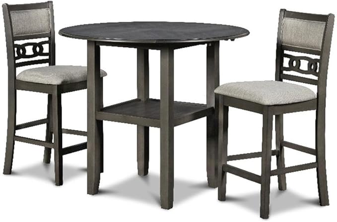 New Classic Furniture Gia 3-Piece Drop Leaf Counter Table Set with 2 Chairs, 42-Inch, Gray