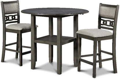 New Classic Furniture Gia 3-Piece Drop Leaf Counter Table Set with 2 Chairs, 42-Inch, Gray