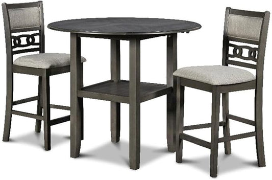 New Classic Furniture Gia 3-Piece Drop Leaf Counter Table Set with 2 Chairs, 42-Inch, Gray