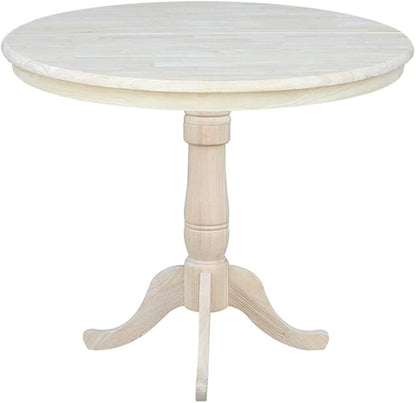 IC INTERNATIONAL CONCEPTS 36" Round Top Pedestal Table with 12" Leaf - 34.9" H - Dining or Counter Height