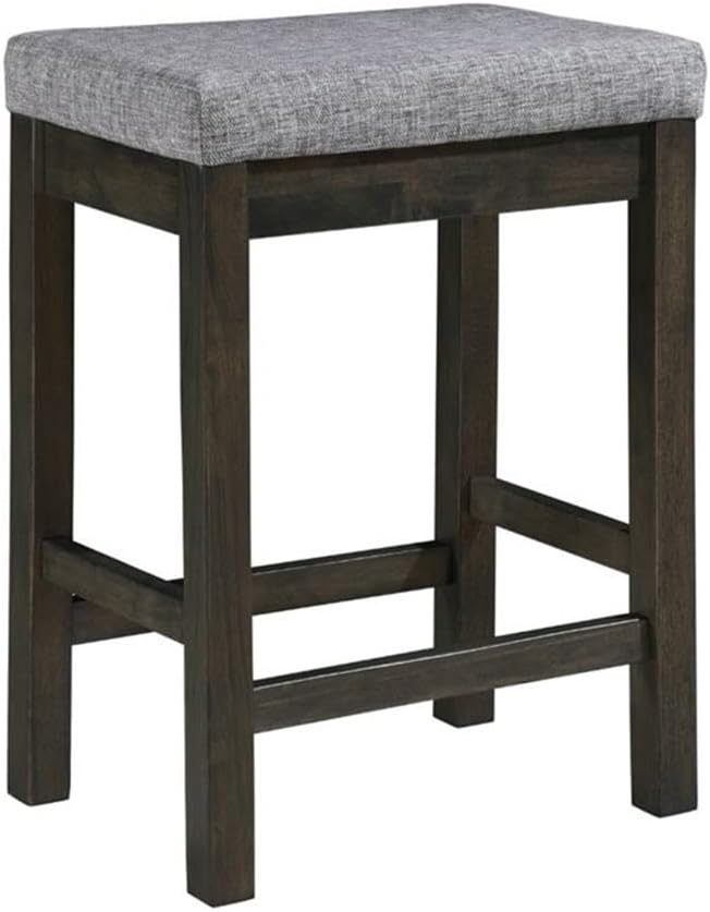 Pemberly Row 4 Piece Wood Counter Height Dining Set, Brownish Gray Finish, Ash Veneer Table with Drawer, USB Ports, Power Outlets, 3 Upholstered Stools, 66.25 in Table for Kitchen or Dining Room