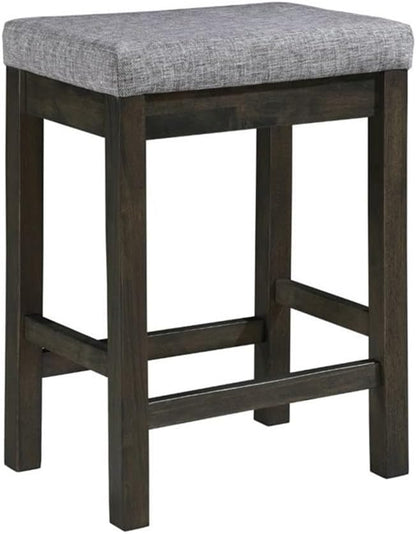 Pemberly Row 4 Piece Wood Counter Height Dining Set, Brownish Gray Finish, Ash Veneer Table with Drawer, USB Ports, Power Outlets, 3 Upholstered Stools, 66.25 in Table for Kitchen or Dining Room