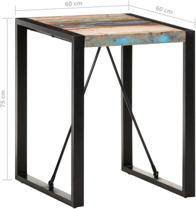 Solid Reclaimed Wood Square Dining Table with Steel Frame Small 23.6 Inch Industrial Modern Kitchen Bistro Table for Small Spaces Indoor