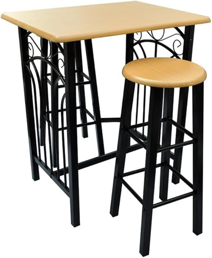Compact Bar Table and Stool Set Modern Wood and Steel Dining Set for Kitchen Breakfast Bistro Indoor Use Black Rectangular 21.7 x 28.5 x 32.5 in