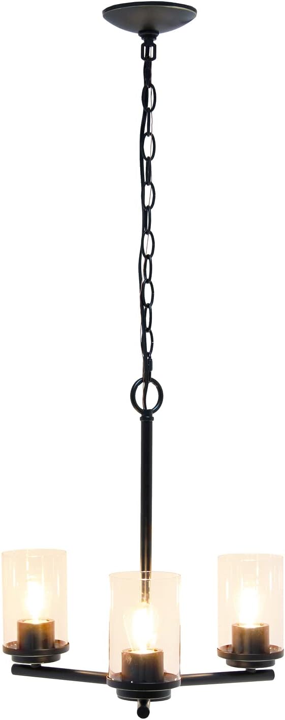 Elegant Designs PT1018-RBZ 15" Traditional Vintage Modern Industrial 3-Light Metal and Clear Glass Kitchen Island Foyer Hallway Living Room Den Dining Room Hanging Pendant Chandelier, RBZ