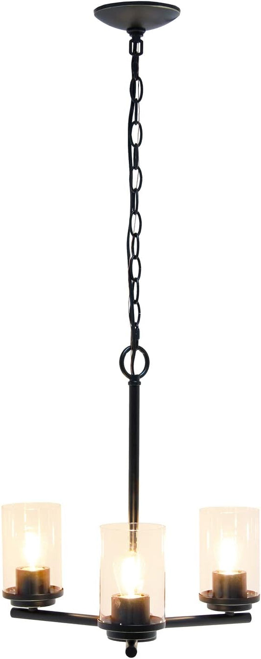Elegant Designs PT1018-RBZ 15" Traditional Vintage Modern Industrial 3-Light Metal and Clear Glass Kitchen Island Foyer Hallway Living Room Den Dining Room Hanging Pendant Chandelier, RBZ