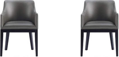 Manhattan Comfort Gansevoort Modern Faux Leather Dining Chair with Arms, Leatherette Upholstery on Solid Beech Wood Frame, Accent Furniture for Kitchen Table or Office, Set of 2, Pebble Grey
