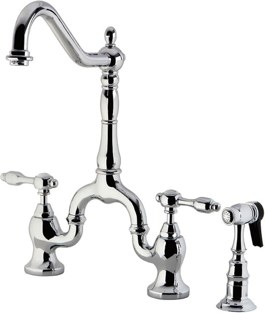 Kingston Brass KS7751TALBS Tudor Bridge Kitchen Faucet, Polished Chrome, 13.88 x 8.25 x 14.5