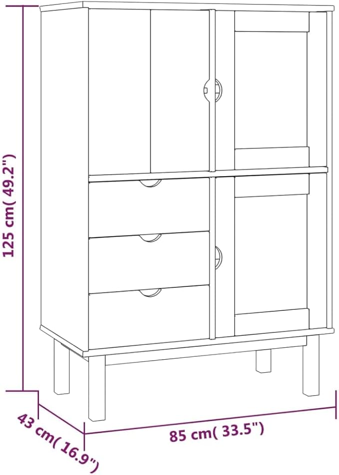 Rustic Highboard Buffet Cabinet, 49.2" Tall Solid Pine Bar Hutch with 3 Drawers & 2 Shelves, Brown Matte Coffee Bar Station for Dining Room Living Room Kitchen