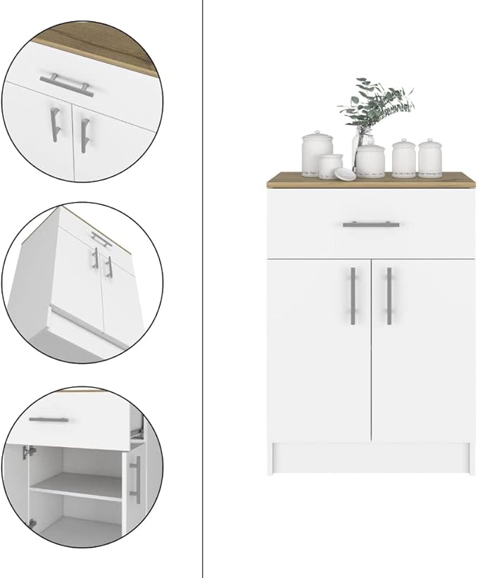 GOWE 2 Piece Kitchen Set, Kitchen Island + Pantry Cabinet, White/Walnut/Light Oak