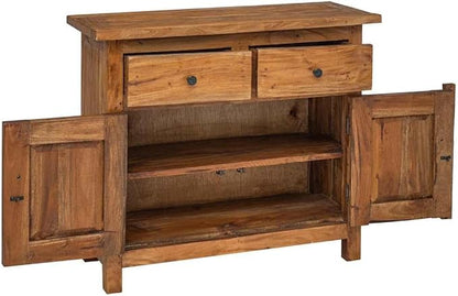 Brown Solid Mahogany Wood Sideboard, Distressed Finish, 29.5" Living Room Buffet Cabinet with Storage, Elegant Brass Handles, Indoor Furniture Kitchen Furnitur